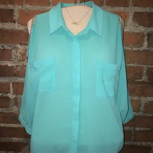 Turquoise button down blouse